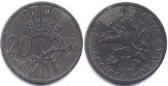 mince Bohemia & Moravia 20 halerov 1944