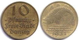 moneta Danzig (Gdansk) 10 pfennig 1932