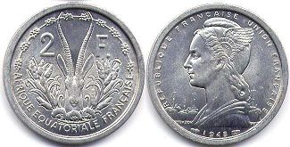 piece Française Equatorial Africa 2 francs 1948
