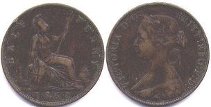 coin UK old coin half penny 1862