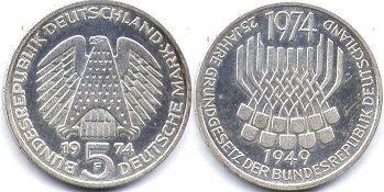 coin Germany 5 mark 1974