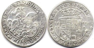 coin Mansfeld-Eisleben 1/3 taler 1668