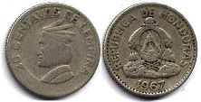 moneda Honduras 20 centavos 1967