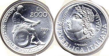 monnaie Italie 2000 lire 1999