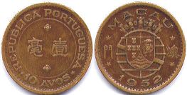 coin Macau 10 avos 1952