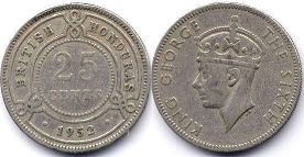 coin British Honduras 25 cents 1952