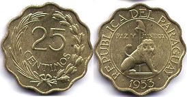 moneda Paraguay 25 centimos 1953