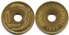 moneda Turkey 1 kurush 1950