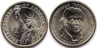 moneda Estados Unidos 1 dollar 2007 Jefferson