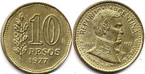 moneda Argentina 10 pesos 1977 Almirante G.Brown