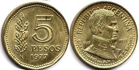 coin Argentina 5 pesos 1977