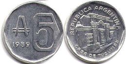 coin Argentina 5 australes 1989