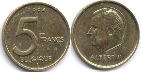 pièce Belgique 5 francs 1994