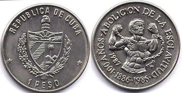 moneda Cuba 1 peso 1987 abolición de la esclavitud