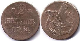 coin Hesse-Cassel 2 heller 1774