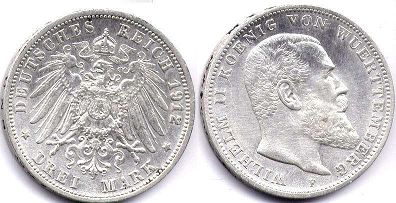 Münze Württemberg 3 Mark 1912