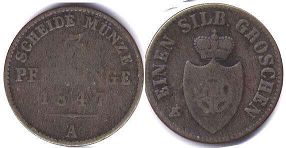 Münze Lippe-Detmold 3 Pfennig 1847