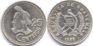 moneda Guatemala 25 centavos 1986