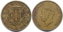 coin Jamaica 1/2 penny 1950