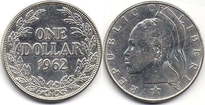 coin Liberia 1 dollar 1962