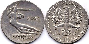coin Poland 10 zlotych 1965
