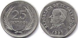 moneda Salvador 25 centavos 1993
