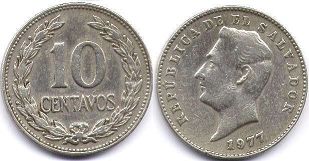 moneda Salvador 10 centavos 1977
