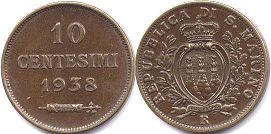 moneta San Marino 10 centesimi 1938