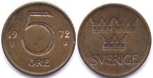 coin Sweden 5 ore 1972