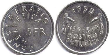 coin Switzerland 5 francs 1975