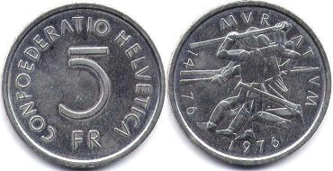 coin Switzerland 5 francs 1976