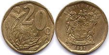 coin South Africa 20 cents 1997