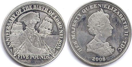 coin Tristan da Cunha 5 pounds 2008