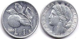 moneta Italy 1 lira 1948