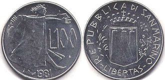 moneta San Marino 100 lire 1981