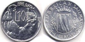 moneta San Marino 10 lire 1981