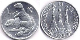 moneta San Marino 10 lire 1975