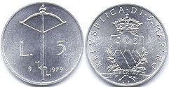 moneta San Marino 5 lire 1979