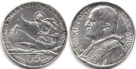 moneta Vatican 5 lira 1933-34