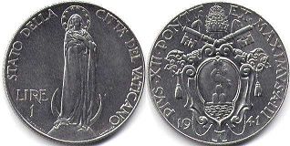 coin Vatican 1 lira 1941