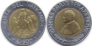 moneta Vatican 500 lire 1990