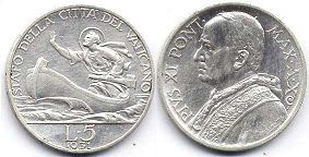 moneta Vatican 5 lira 1931