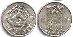 coin Zambia 6 pence 1964