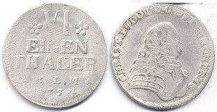 Münze Mecklenburg-Schwerin-Strelitz 1/6 Thaler 1754