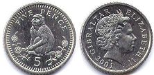 coin Gibraltar 5 pence 2001