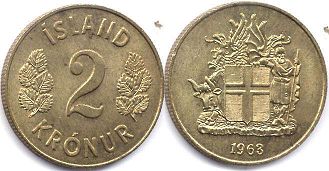 coin Iceland 2 kronur 1958