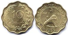 moneda Paraguay 10 centimos 1953