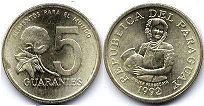 moneda Paraguay 5 guaranies 1992 FAO
