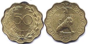 moneda Paraguay 50 centimos 1953