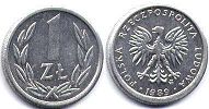 coin Poland 1 zloty 1989